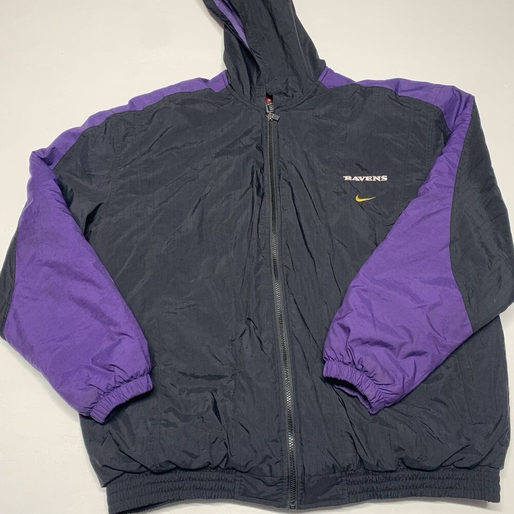 Vintage Nike Baltimore Ravens Jacket Mens Sz XL Purple Black Puffer Lined Filled
